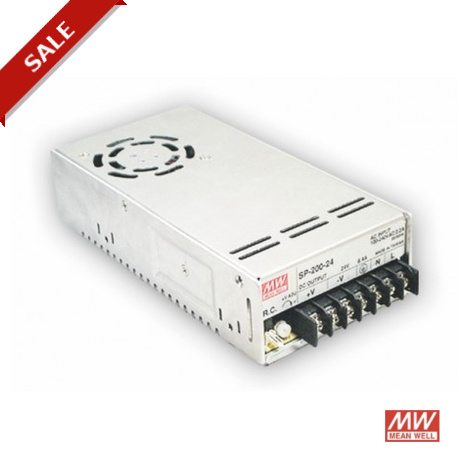 SP-200-3.3 MEANWELL AC-DC Single output enclosed power supply with PFC, Input range 85-264VAC, Output 3.3VDC..