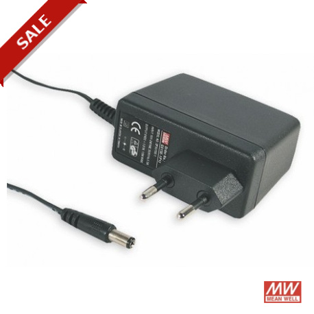 GS15E-1P1J MEANWELL Adaptateur AC-DC mural, Sortie 5V / 2.4 A, prise EURO 2 broches