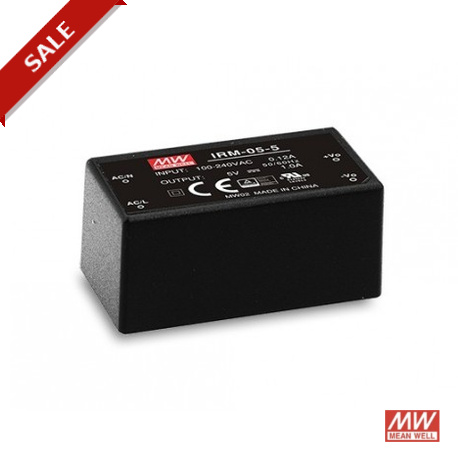 IRM-05-3.3 MEANWELL Alimentazione AC-DC incapsulata uscita singola, Ingresso 85-264 VAC, Uscita 3.3 VDC / 1...