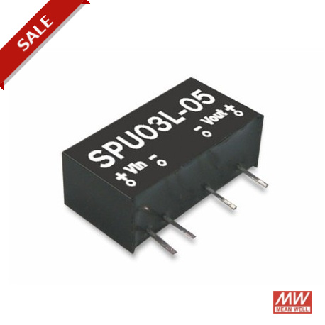 SPU03N-05 MEANWELL DC-DC Converter for PCB mount, Input 24VDC ±10%, Output 5VDC / 0.6A, SIP through hole pac..