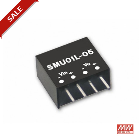 SMU01L-05 MEANWELL Convertidor CC/CC para circuito impreso, Entrada: 4,5-5,5VCC, Salida: 5VCC, 200mA. Potenc..