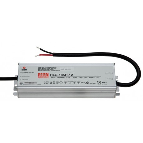 HLG-185H-15 MEANWELL Driver LED AC-DC à sortie unique mode mixte (CV+CC) avec PFC intégré, Sortie 15VDC / 11..