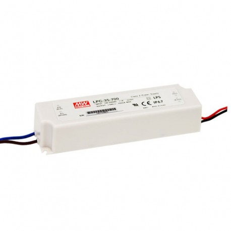 LPC-35-1400 MEANWELL Driver LED, Entrada: 90-264VCA, Salida: 1400mA. 33,6W, Rango Tensión 9-24V, caja plásti..