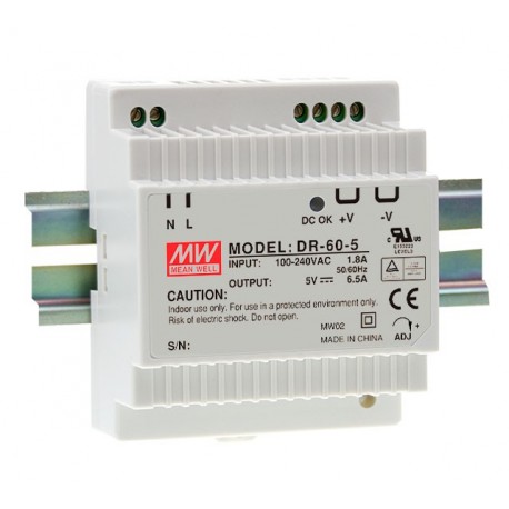 DR-60-15 MEANWELL AC-DC питания Промышленные на DIN-рейку, Выход 15VDC / 4А, пластиковый корпус в форме T