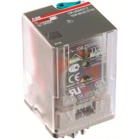 1SVR405621R4000 ABB CR-U012DC2 Pluggable interface relay 2c/o, A1-A2 12VDC, 250V/10A