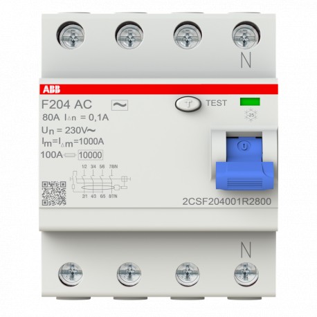 2CSF204001R2800 ABB Int.dif.F204AC-80/0,1 4p 80A AC 100mA