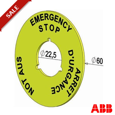 LETRERO 2TLA030054R0600 ABB Letrero Paro Emerg. Ing+Fra+Ale, 22,5mm 