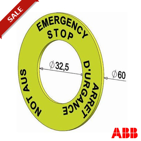 LETRERO 2TLA030054R0800 ABB Emergency Stop Sign EN F D, 32.5mm