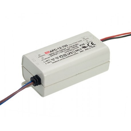 APC-12-700 MEANWELL Driver de LED, Entrada: 90-264VCA, Saída: 700mA. 12,6 W, Intervalo de Tensão 9-18V, caix..