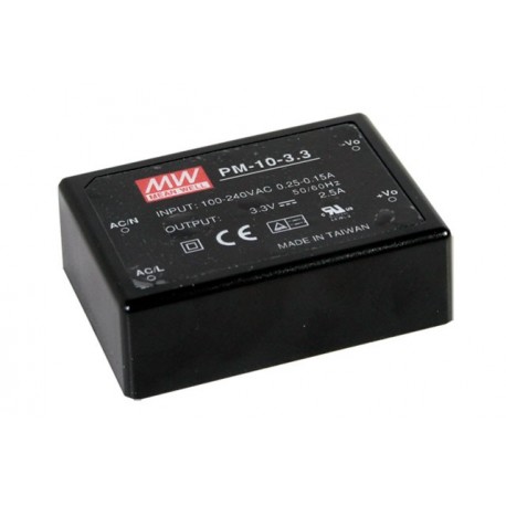 PM-10-12 MEANWELL Alimentation AC-DC encapsulé, Sortie 12VDC / 0.85 A, à montage sur circuit, 2xMOPP