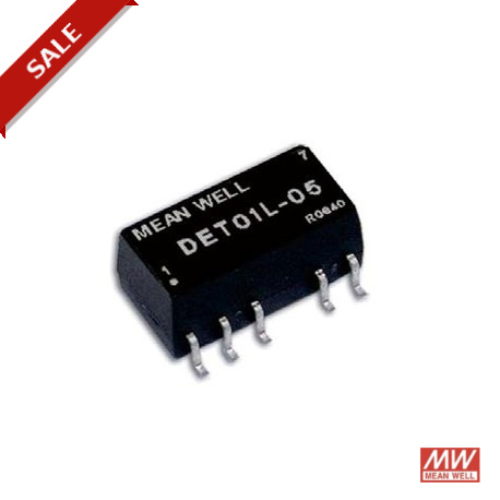 DET01M-05 MEANWELL DC-DC Converter for PCB mount, Input: 10,8-13,2VDC.Output: ±5VDC. 100mA. Power: 1W. SMD.I..