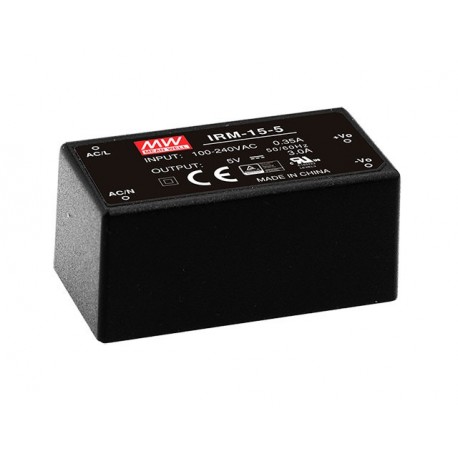 IRM-15-5 MEANWELL Alimentation AC-DC encapsulé, Entrée 85-264 VAC, Sortie 5VDC / 3.0 A, à montage sur circui..