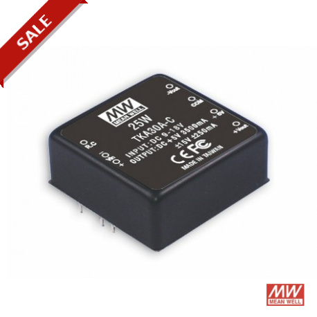 TKA30B-B MEANWELL Convertidor CC/CC para circuito impreso, Entrada: 18-36VCC, Salida: 5VCC / 3.5A ±12VCC / 0..