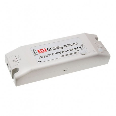 PLC-60-12 MEANWELL Driver de LED, Entrada: 90-264VCA, Saída: 5A. 60W, Escala de Tensão de 8,4-12V. Regulador..