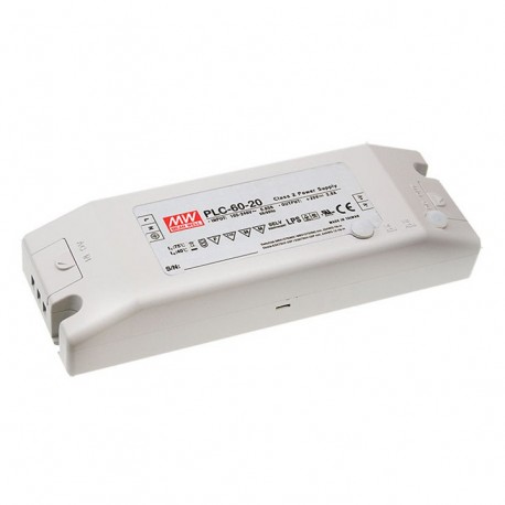 PLC-60-15 MEANWELL Driver LED AC-DC à sortie unique à Courant Constant (CC), Sortie 15 VDC / 4 A, E/S bornie..
