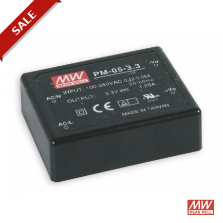 PM-05-3.3 MEANWELL Alimentazione AC-DC incapsulato, Uscita 3.3 VDC / 1.25 A, montaggio su circuito, 2xMOPP