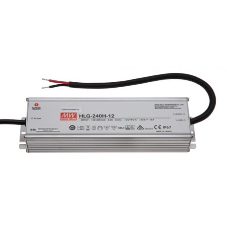 HLG-240H-12 MEANWELL Driver LED, Entrada: 90-305VCA, Salida: 12VCC, 16A Potencia: 192W, Caja metálica IP67. ..