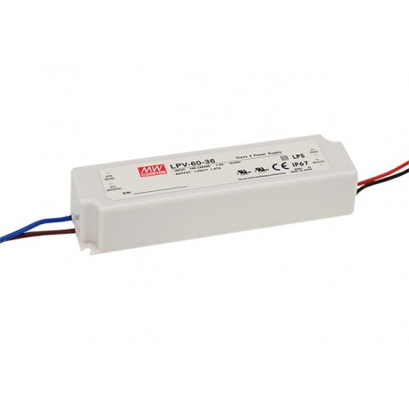 LPV-60-24 MEANWELL AC-DC Single output LED driver Constant Voltage (CV), Output 24VDC / 2.5A, cable output