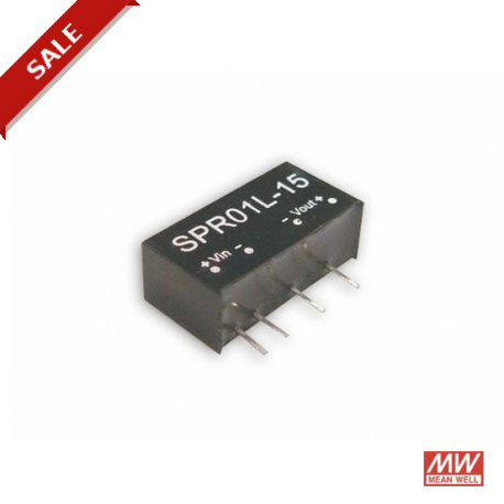 SPR01N-15 MEANWELL DC-DC Converter for PCB mount, Input 21.6-26.4VDC, Single Output 15VDC / 0.067A, SIP thro..