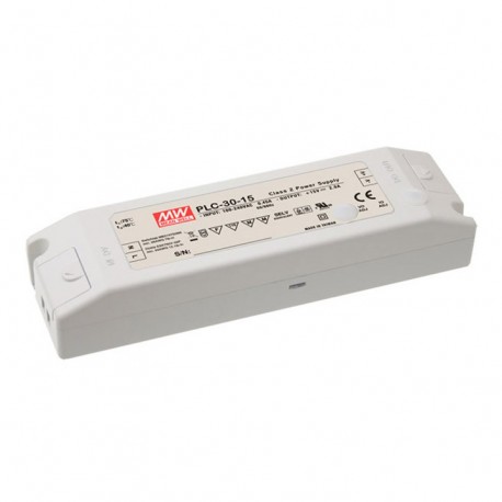 PLC-30-15 MEANWELL Driver LED AC-DC uscita singola Corrente Costante (CC) Uscita 15 VDC / 2, I/O morsettiera..