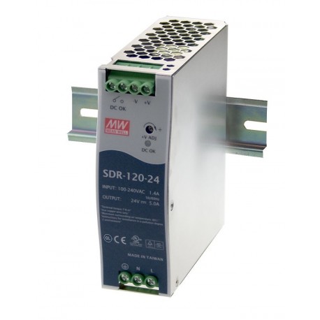 SDR-120-12 MEANWELL Fonte de alimentação para trilho DIN, Entrada: 88-264VCA, Saída: 12VDC, 10A. Potência: 1..