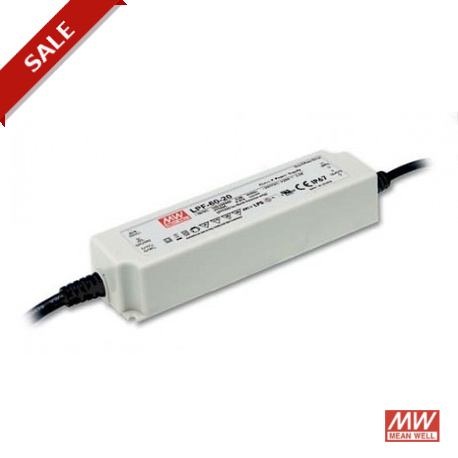 LPF-60-20 MEANWELL Driver LED, Entrada: 90-305VCA, Salida: 20VCC, 4A. Potencia: 60W, caja de plástico IP67. ..