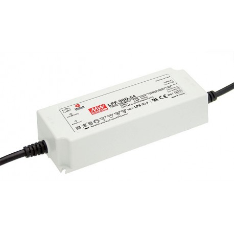 LPF-90D-54 MEANWELL AC-DC Single output LED driver Mix mode (CV+CC), Output 54VDC / 1.67A, cable output, Dim..