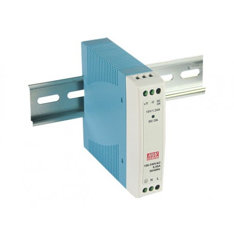 MDR-10-15 MEANWELL AC-DC Industrial DIN rail power supply, Output 15VDC / 0.67A, plastic case