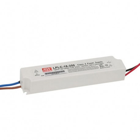 LPLC-18-350 MEANWELL Driver LED AC-DC à sortie unique à Courant Constant (CC), Sortie 0,35 A / 6-48VDC, Sort..