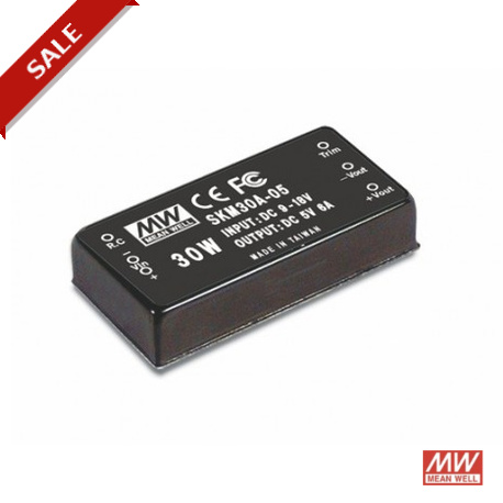 SKM30B-05 MEANWELL DC-DC Converter for PCB mount, Input 18-36VDC, Output 5VDC / 6A, DIP Through hole package..