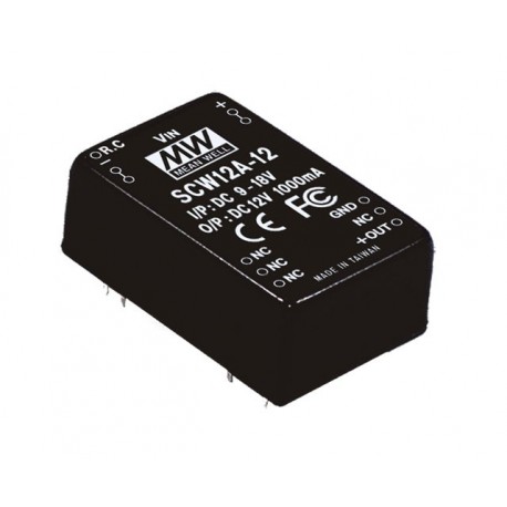 SCW12A-05 MEANWELL Convertidor CC/CC para circuito impreso, Entrada: 9-18VCC, Salida: 5VCC, 2,4A, Potencia: ..