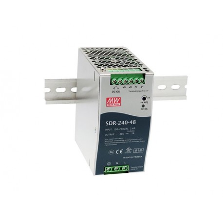 SDR-240-24 MEANWELL Fonte de alimentação para trilho DIN, Entrada: 88-264VCA, Saída: 24VCC, 10A. Potência: 2..