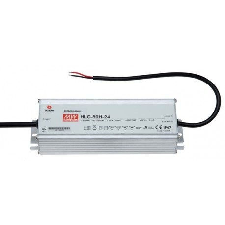 HLG-80H-24 MEANWELL AC-DC Single output LED driver Mix mode (CV+CC) with built-in PFC, Output 24VDC / 3.4A, ..