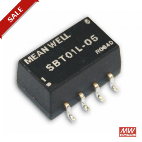 SBT01L-15 MEANWELL Conversor CC/CC para circuito impresso, In: 4,5-5,5 Vcc.Saída: 15Vcc. 67mA. Potência: 1W...