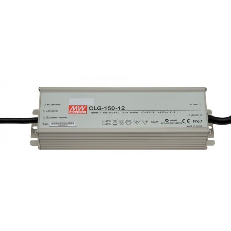 CLG-150-48 MEANWELL AC-DC Single output LED driver Mix mode (CV+CC) with PFC, Output 48VDC / 3A, IP67, cable..