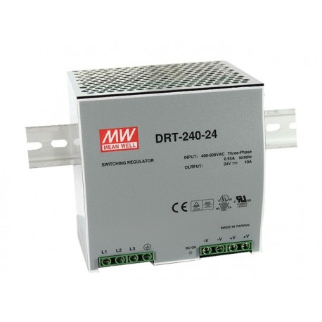 DRT-240-24 MEANWELL Alimentazione AC-DC Industriale su guida DIN, Uscita 24VCC / 10A, custodia in metallo, i..