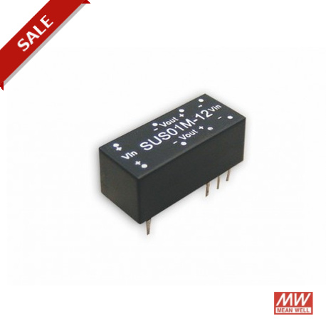 SUS01L-15 MEANWELL DC-DC Converter for PCB mount, Input 5VDC ±10%, Output 15VDC / 0.67A, DIP through hole pa..