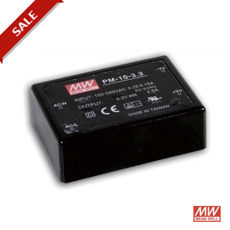 PM-10-3.3 MEANWELL Alimentation AC-DC encapsulé, Sortie 3.3 VDC / 2,5 A, à montage sur circuit, 2xMOPP