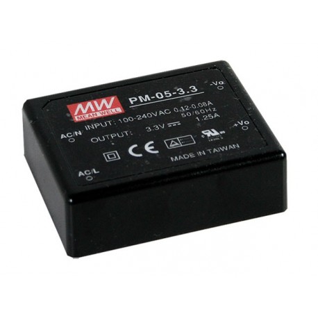 PM-05-15 MEANWELL Alimentation AC-DC encapsulé, Sortie 15VDC / 0.33 A, à montage sur circuit, 2xMOPP