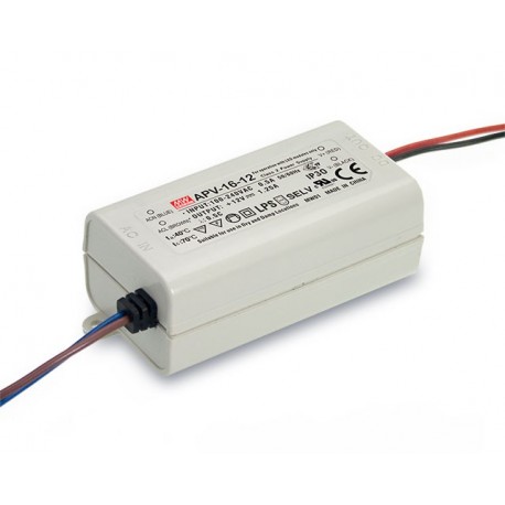 APV-16-24 MEANWELL Driver de LED, Entrada: 90-264VCA, Saída: 24VCC, 670mA Potência: 16W, caixa de plástico. ..