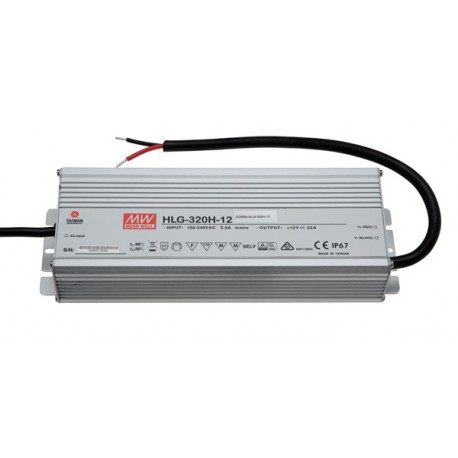 HLG-320H-12 MEANWELL Driver LED, Entrada: 90-305VCA, Salida: 12VCC, 22A Potencia: 264W, Caja metálica IP67. ..