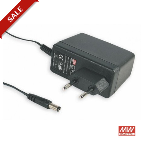 GS15E-2P1J MEANWELL Adattatore AC-DC a parete, Uscita 9VDC / 1.66 A, spina UERO 2 poli
