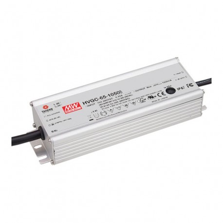 HVGC-65-1050B MEANWELL Driver LED, Entrada: 180-528VCA, Salida: 1050mA. 65,1W, Rango Tensión 6-62V regulable..