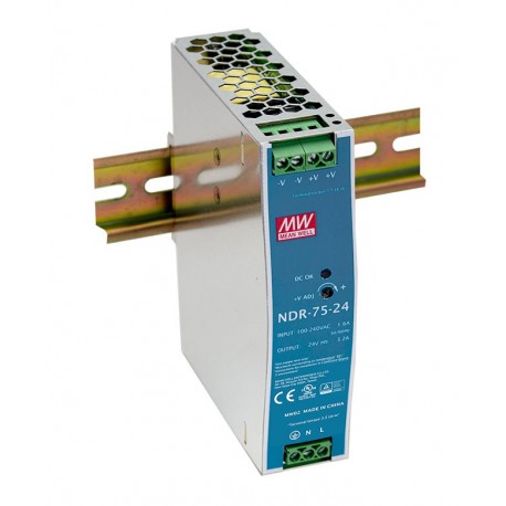 NDR-75-48 MEANWELL AC-DC Single output Industrial DIN rail power supply, Output 48VDC / 1.6A, metal case