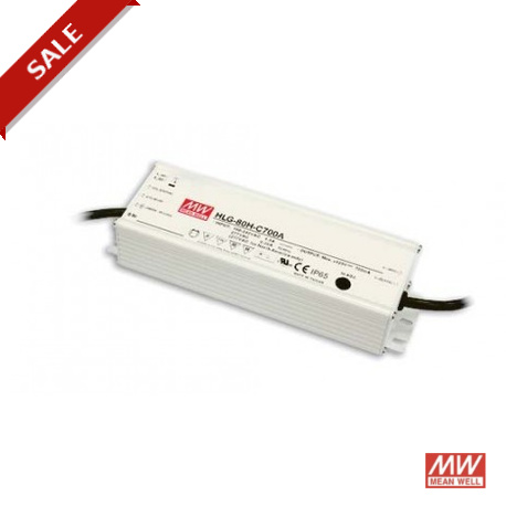 HLG-80H-36D MEANWELL Driver LED, Entrada: 90-305VCA, Salida: 2,3A. 82,8W, Rango Tensión 21,6-36V. IP67. Regu..