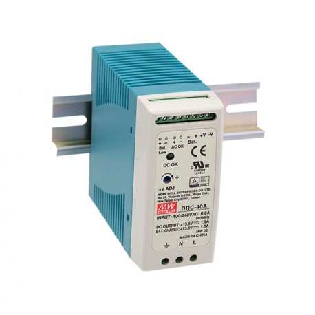 DRC-40A MEANWELL AC-DC Industrial DIN rail power supply with UPS function, Output 13.8VDC / 1.9A + 13.8VDC /..