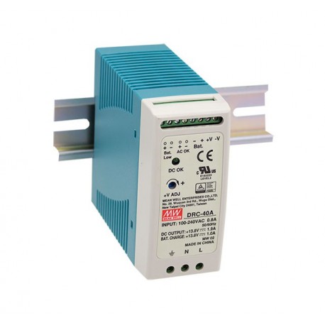 DRC-40B MEANWELL AC-DC Industrial DIN rail power supply with UPS function, Output 27.6VDC / 0.95A + 27.6VDC ..