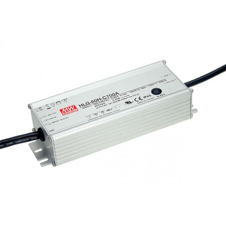 HLG-60H-C350A MEANWELL AC-DC Single output LED driver Constant current (CC) with built-in PFC, Output 257VDC..