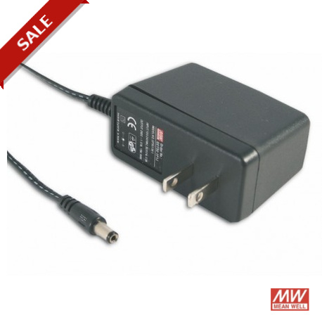 GS15U-0P1J MEANWELL Adaptateur AC-DC mural, Sortie 3.3 VDC / 2.18 A, prise USA 2 broches