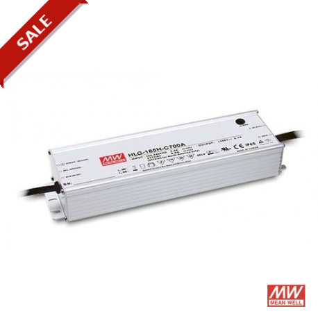 HLG-185H-54D MEANWELL AC-DC Single output LED driver Mix mode (CV+CC) with built-in PFC, Output 54VDC / 3.45..